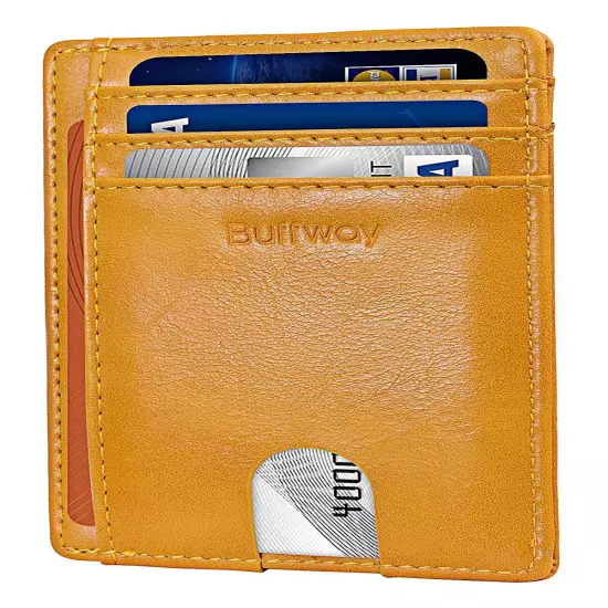 Buffway Slim mini ID holder card case front pocket Leather Wallet for Men Women