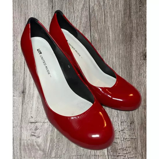 United Nude EAMZ high heel dress pump. Patent leather red. Size 9