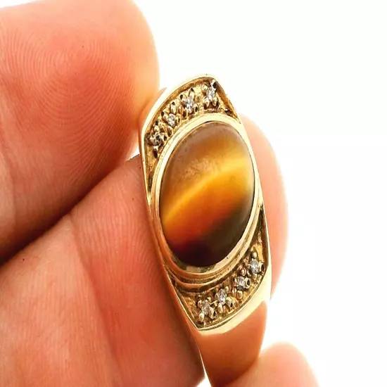 Men's 10K Yellow Gold Tiger's Eye Ring Size 12 8g