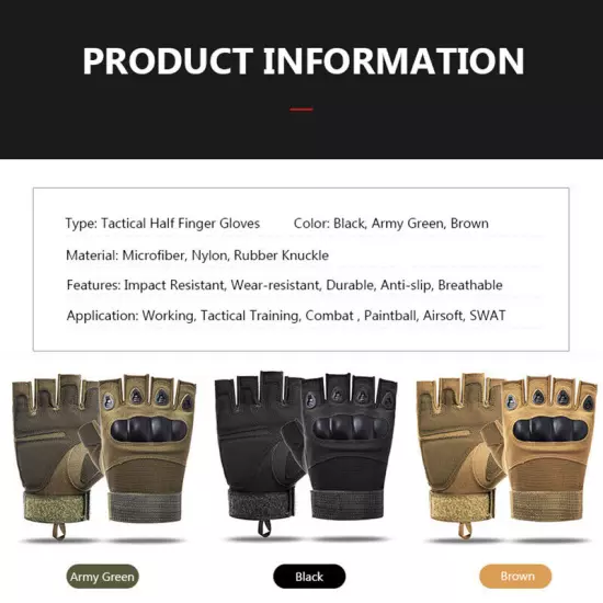 Outdoor Army Military Tactical Motorcycle Hunt Hard Knuckle Half Finger Gloves