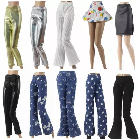 Fashion Floral Jeans Leather Pants Trousers 11.5" Doll Clothes 1/6 Accessories