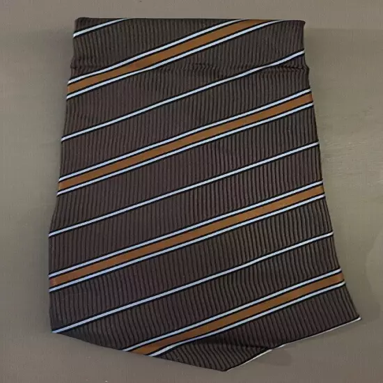 BRIONI Diagonal Stripe Silk Tie ~ Brown , Copper , Blue/Silver Made in Italy