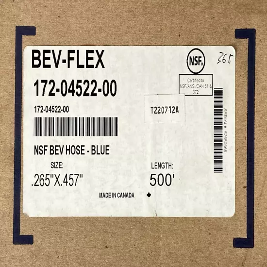 Accuflex BEV-FLEX NSF Beverage Hose .265 x .457" Blue 500' 1/4" ID P.E. 172-0452