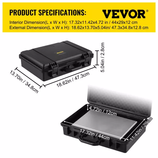 VEVOR IP67 Waterproof Hard Case 15.6 Inch Hard Carrying Case w/ Foam Insert