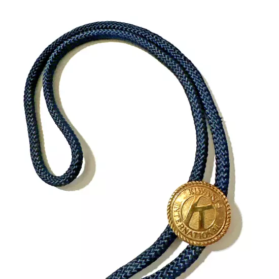 Vintage Kiwanis International Bolo Tie Gold Tone on Blue Cord 17" Long