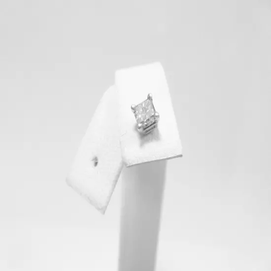 Mens Diamond Stud Earring Single White Gold Natural Princess .24ct 14k Solid