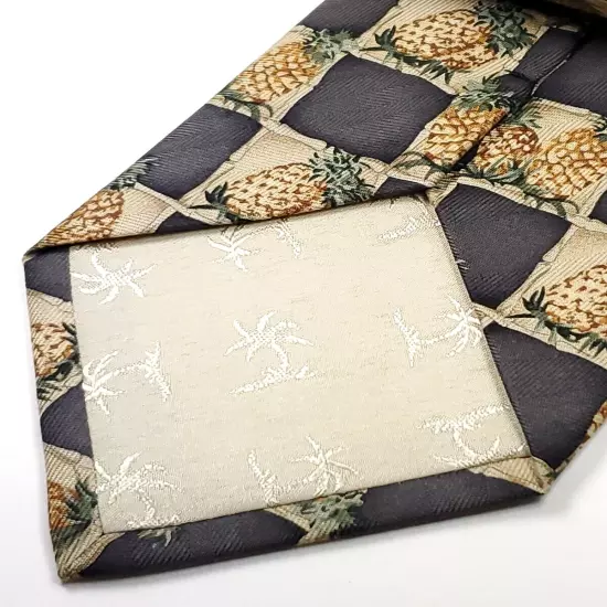 TOMMY BAHAMA Handmade 100% Silk Tie Gray Brown Beige Green PINEAPPLE Necktie NEW