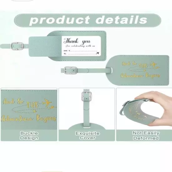 Sweetude 48Set Leather Luggage Tag Wedding Favor for Guest Bulk Light Green