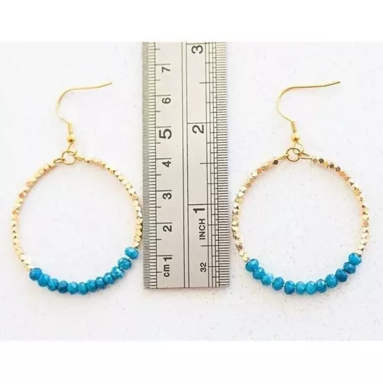 Blue Apatite Sparkly Gold Hoop Earrings dangle party earrings vacation jewelry