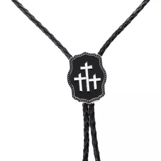 Men BOLO Tie Vintage Cross Prayer Wedding Pendant Necklace Alloy Western Cowboy