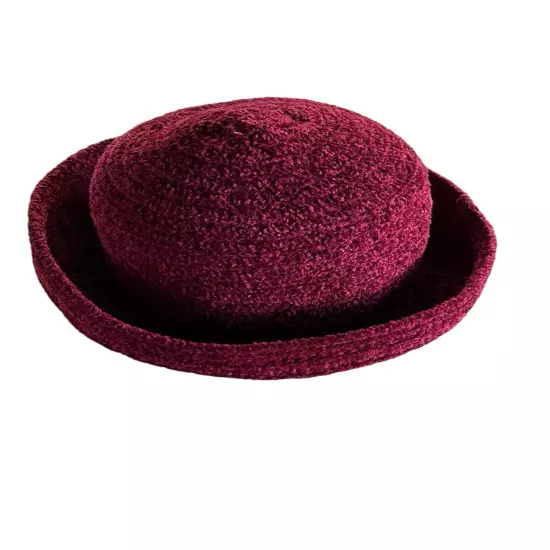 VTG Betmar New York Women's Burgundy Red Chenille Packable Roll Brim Hat