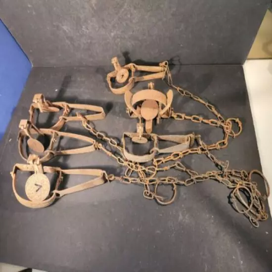 Metal Animal Trap Chain Set of Six Antique Vintage