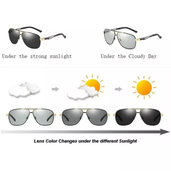 Aluminium HD Polarized Photochromic Sunglasses Men Pilot Eyewear Driving Glasses