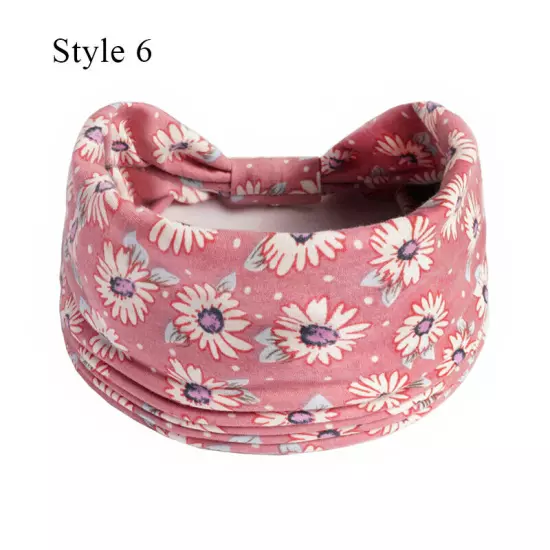 Women Boho Flower Print Wide Headband Vintage Knot Elastic Turban Headwrap *