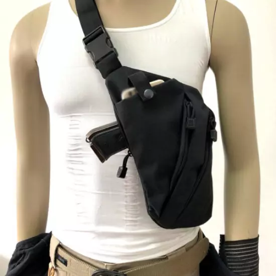 Men's Shoulder Bag Tactical Handgun Bag Holster Left Right Pack Chest Bag Black