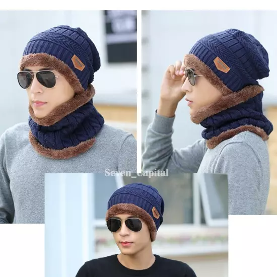 Mens Womens Winter Baggy Slouchy Knit Warm Beanie Hat and Scarf Ski Skull Cap 