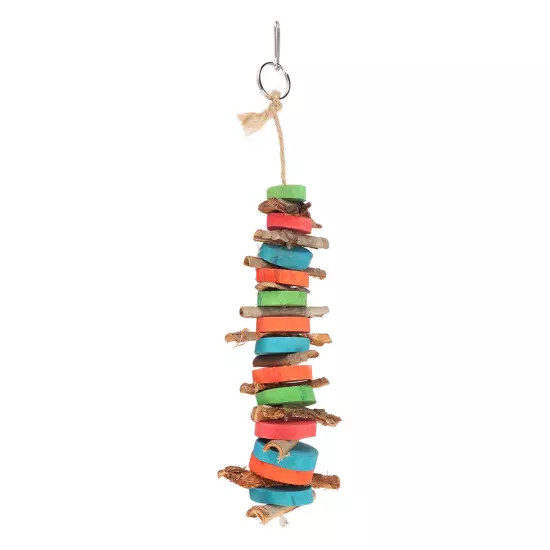 Parrot Chewing Toys Natural Bark Relieve Stress Colorful Wood Hanging Chewing