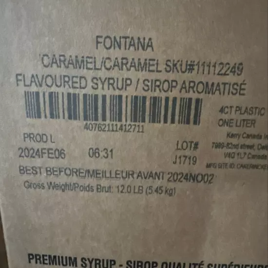 Fontana for Starbucks Caramel Flavored Coffee Syrup - BEST BEFORE 11/02/24