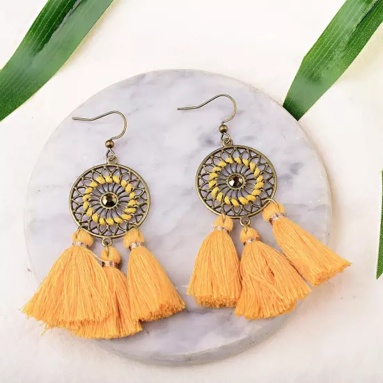 Fashion Women Bohemian Earrings Long Tassel Fringe Drop Dangle Ear Stud Jewelry