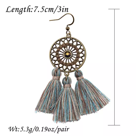 Fashion Women Bohemian Earrings Long Tassel Fringe Drop Dangle Ear Stud Jewelry