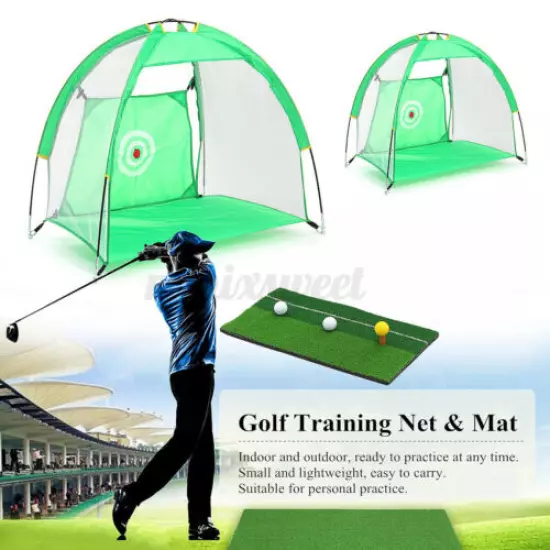 Folding 1/3M Golf Practice Driving Chipping Hitting Net System Training Golf Mat