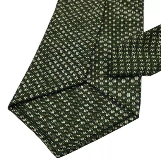 ALAN FLUSSER SEVENFOLD Green Geometric Silk LUXURY Tie ITALY