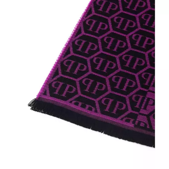 Philipp Plein Monogram Fringed Wool Blend Scarf - Scarves & Shawls - Purple