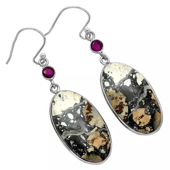 Maligano Jasper - Indonesia & Ruby 925 Sterling Silver Earrings Jewelry E-1002