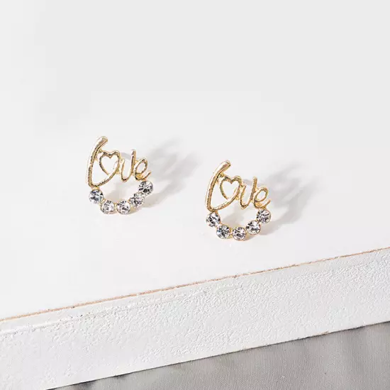 Fashion 18k Gold Plated Crystal Love Letter Stud Earrings Jewellery Womens Girls