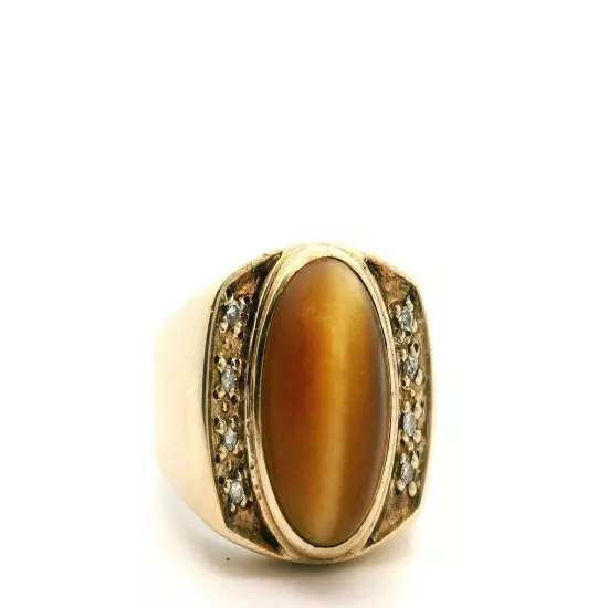 Men's 10K Yellow Gold Tiger's Eye Ring Size 12 8g