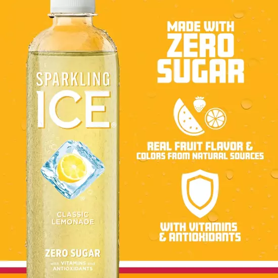 Sparkling Ice Classic Lemonade Sparkling Water Zero Sugar17 Oz (Pack of 12)