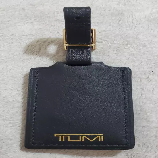 New Tumi Black Leather Luggage Name Tag with Gold-Tone Buckle