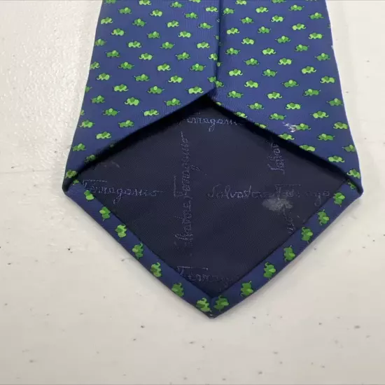 Salvatore Ferragamo Men's Navy Blue & Green Elephant Silk Neck Tie $295