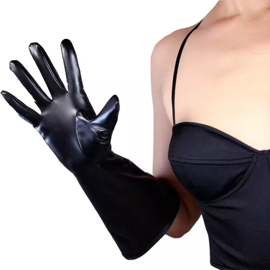 Fashion Long Gloves Unisex Gauntlet Faux Leather 38Cm 15-Inch Large Wide Cuff fo