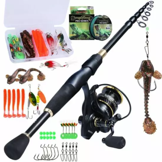 Telescopic Fishing Rod & Reel Combo Set Spinning Travel Pole Line Lure Hooks 