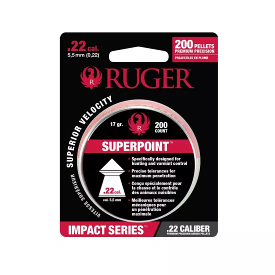 Ruger Air Gun Pellet Ammunition- .22 Caliber 5.5mm Pointed 200count. Lead Pellet