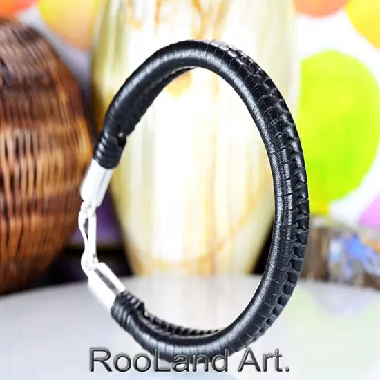 Armband Wristband Kangaroo Leather Sterling Silver Men Bracelet 1B-095