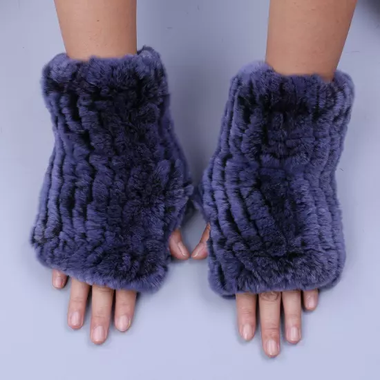 Real Rex Rabbit Fur Women's Gloves Mittens Girl Fingerless Wrist Warmer Elastic