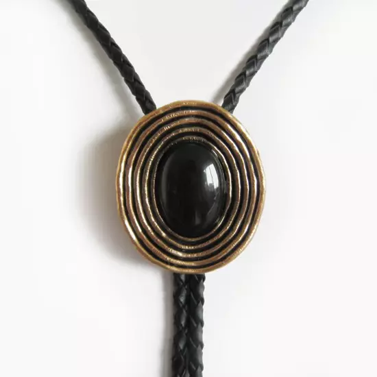 Bolo Tie Black Obsidian, Bolo Tie, Western Tie, Real Gold Plated