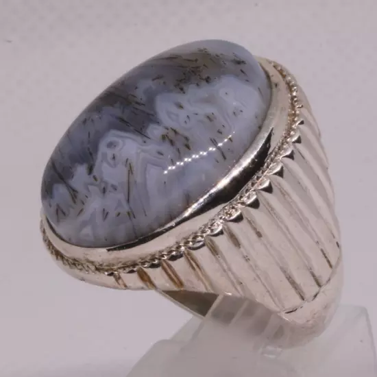 Ring Band Silver Mens Size 8.75US Jewelry 21.5g Rare Agate عقيق مسماري Handmade