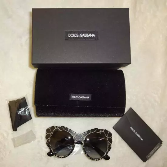 Dolce&Gabbana Floral Relief Sunglasses Black + Tissue Brown Hand Applied Flowers