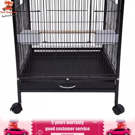 Black Large Bird Cage wit Rolling Stand Cockatiel Parakeet Finch Parrot Birdcage