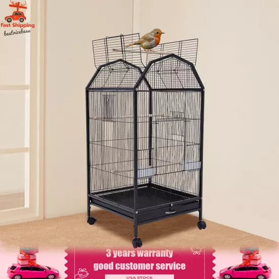 Black Large Bird Cage wit Rolling Stand Cockatiel Parakeet Finch Parrot Birdcage