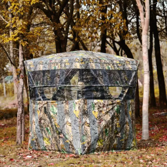 3 Person Portable Hunting Blind Surround View Pop-Up Tent w/ Slide Mesh Window