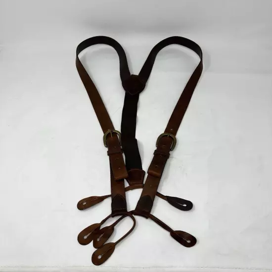 Vintage Eddie Bauer Brown Leather Button-On Suspenders Buckle Made In USA