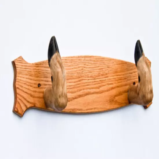 Taxidermy Deer Hoof Foot Feet Archery Bow Rack on Oak Plaque 