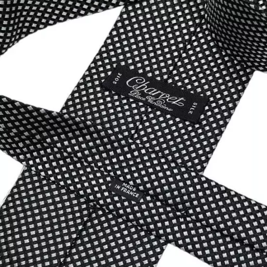 CHARVET Black Geometric Silk LUXURY Tie FRANCE