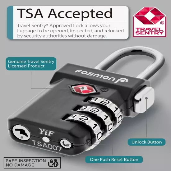 2Pack TSA Accepted 3 Digit Combination Travel Suitcase Luggage Bag Padlock Reset