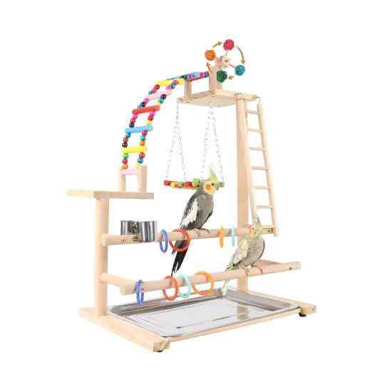 Bird Playground, Perch Stand Parrot Playstand Play Gym with 2 Perches Stand W...