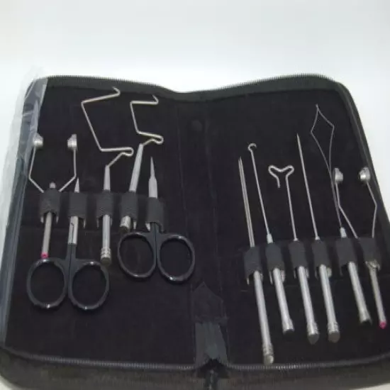 HIGH QUALITY, HAND CRAFTED 11 PIECES FLY FISHING FLYTYING KIT WITH CASE